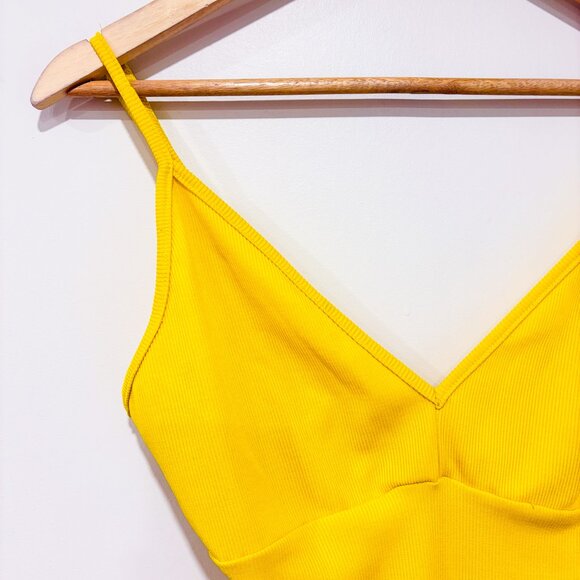 REVAMPED Yellow Ribbed Bodysuit | Rib Knit V-Neck Minimalist Essential | Small * - Picture 2 of 7